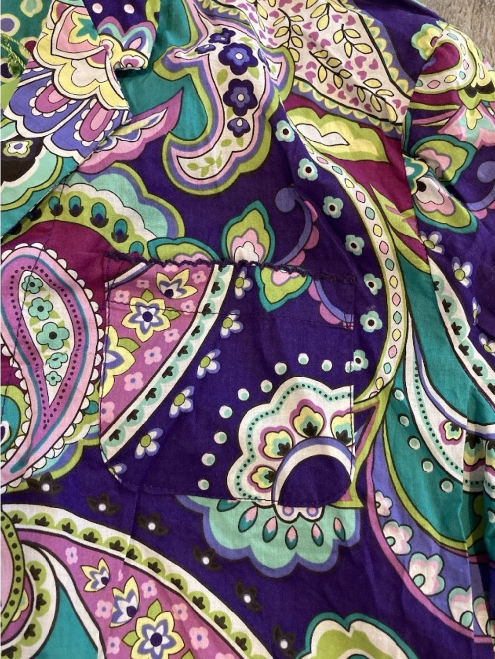 Vera Bradley Purple, Teal & Green Paisley Button-Front Top - Picture 3 of 4